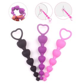 Soft Silicone Anal Beads Long Butt Plugs Ass Massage Heart Shape Anal Plug Dilator Adult Sexual Games Sex Toys for Gay Men Women (Option: Color)